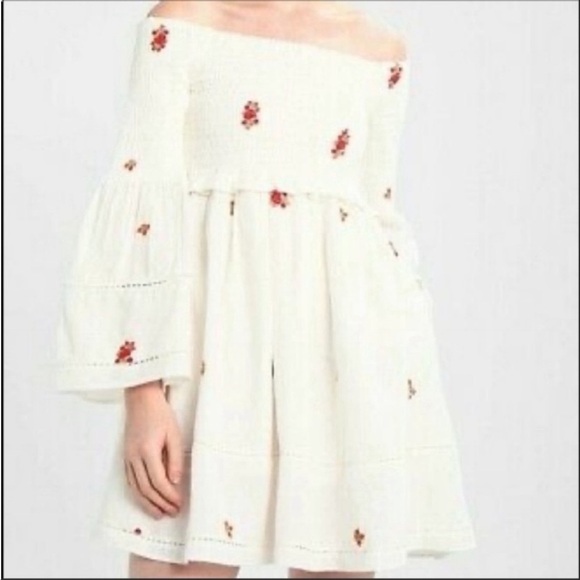 EMBROIDERED OFF THE SHOULDER FREE PEOPLE DRESS FLORAL Boho Pockets Vacation - Picture 12 of 16